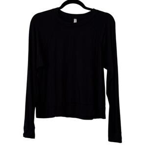 Women's Black LIVELY Relaxed Fit Crewneck Long Sleeve Shirt Sweater Pullover-M